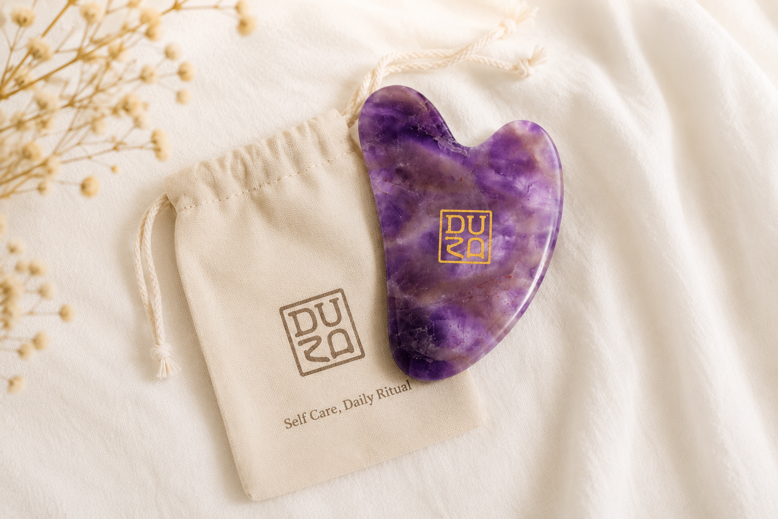 DU20 Crystal Gua Sha Board — Rose Quartz & Amethyst