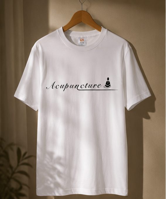 DU20 Acupuncture Art Tee — "Acupuncture" Meditation Print (White)