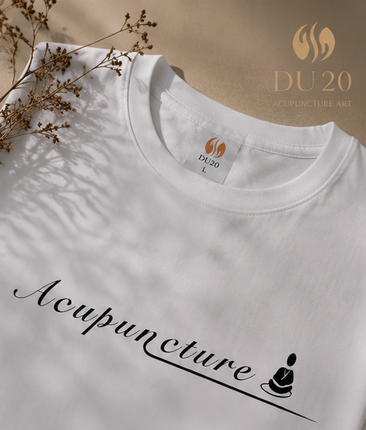 DU20 Acupuncture Art Tee — "Acupuncture" Meditation Print (White)