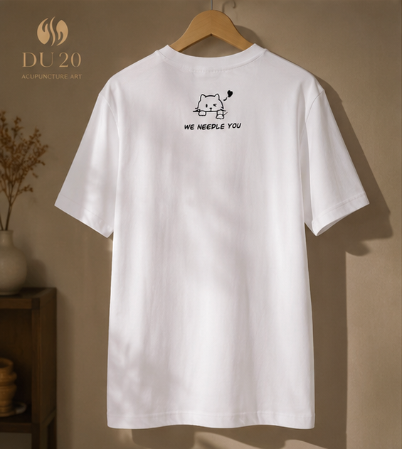 DU20 Acupuncture Art Tee — "Acupuncture" Meditation Print (White)