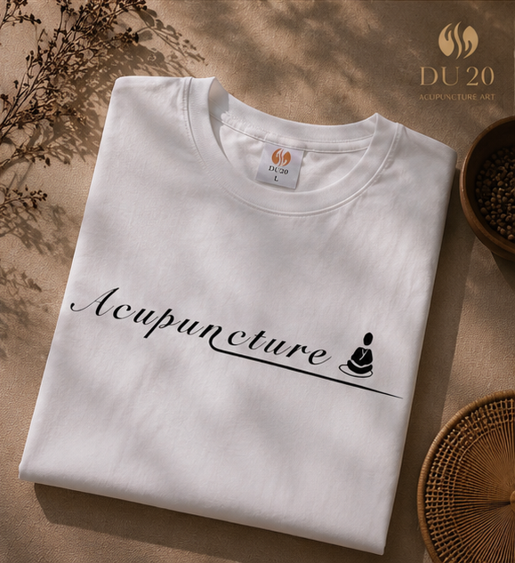DU20 Acupuncture Art Tee — "Acupuncture" Meditation Print (White)